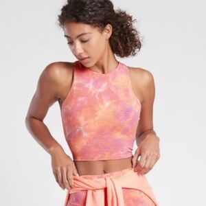 ATHLETA Tie Dye Crop Tank Top Size Small Orange Pink Sports Bra Athletic Sporty
